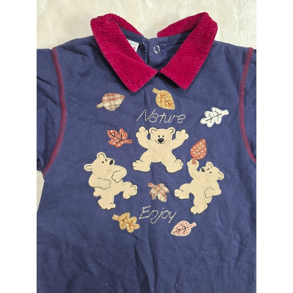 Vintage 90s Class Club Baby Romper Bears Nature Navy Red Unisex 6/9M - Picture 2 of 7